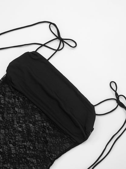 Elegante Spitzen-Maxikleider für Frauen 2022, sexy Spaghettiträger, Patchwork, Feiertage, Partykleid, Sommer, rückenfrei, langes Kleid