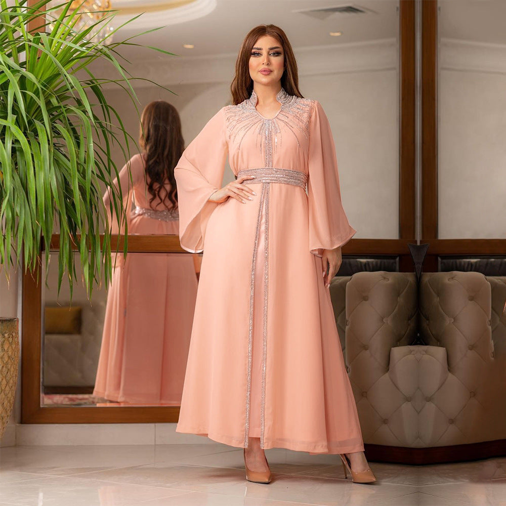 Marokko Party Kleid Frauen Muslimischen Abaya Stehkragen Mode Dubai Abayas Diamant Kaftan Elegante Robe Vestidos Türkei Kleid.