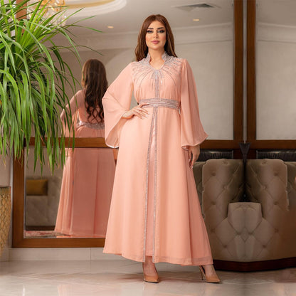Marokko Party Kleid Frauen Muslimischen Abaya Stehkragen Mode Dubai Abayas Diamant Kaftan Elegante Robe Vestidos Türkei Kleid.