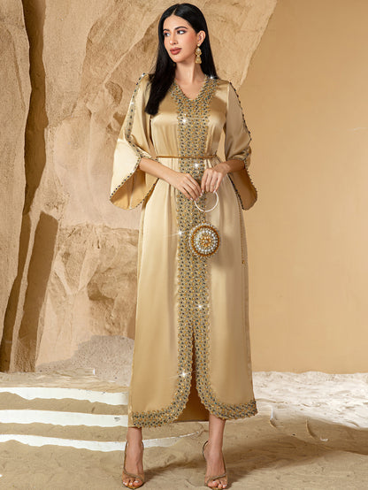 Eid Muslim Kleid für Frauen Ramadan Jalabiya Spitze Diamant Party Kleider Abaya Lange Robe Marokko Dubai Kaftan Vestidos Largos 2025.