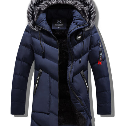 Male Solid Cotton Outwear Coats Men's Thick Fleece Winter Jacket Fashion Fur Hooded Warm Cooton Parka Windbreaker Plus Size 6XL.