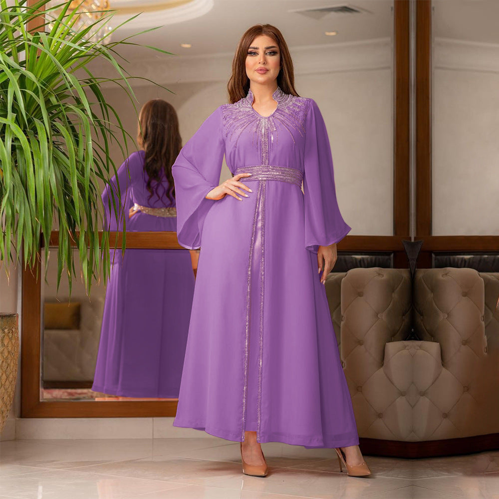 Marokko Party Kleid Frauen Muslimischen Abaya Stehkragen Mode Dubai Abayas Diamant Kaftan Elegante Robe Vestidos Türkei Kleid.