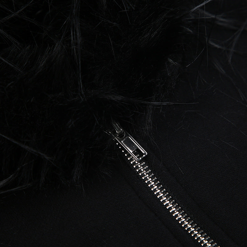 AltGoth Dark Academia Gothic Sweatshirt Women Streetwear Harajuku Vintage Y2k E-girl Cyber Punk Fur Collar Loose Cardigan Tops.