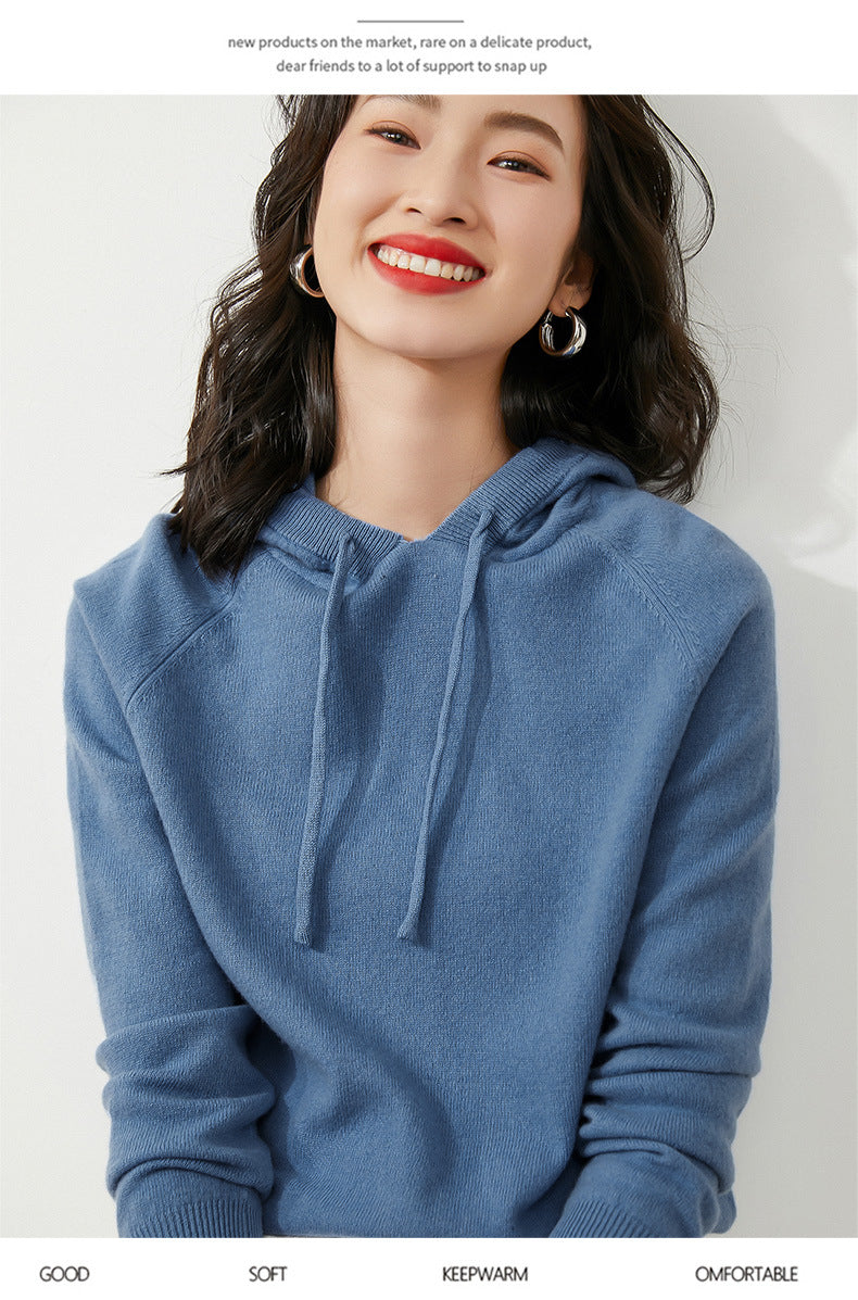 Women's Autumn and Winter New Casual Hoodies Sport Loose Hooded Knitted Hoodie Pullover Sweater