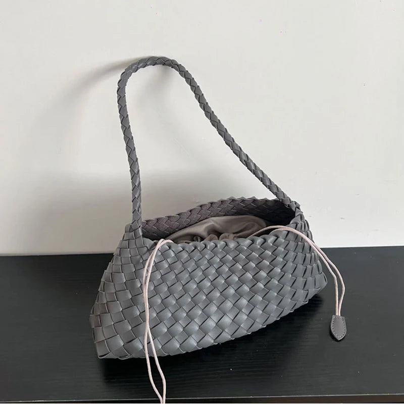 PU Hand-Woven women's Bag, Vegetable Basket Sailboat Bucket bag, Casual Vacation Handbag Shoulder Bag.