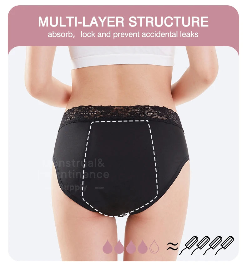 Mid-Waist Period Underwear for Women 4-Layer Anti-Leakage Super Absorbent Menstrual Panties for Daily Use Sports.