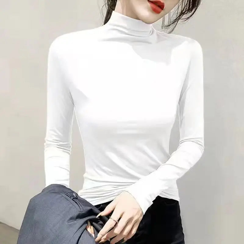 Schwarz Rollkragen T-shirt Langarm Tops Frauen Y2k Kleidung Herbst Winter Koreanische Mode Modale Elegante T-shirts für Frauen 2024