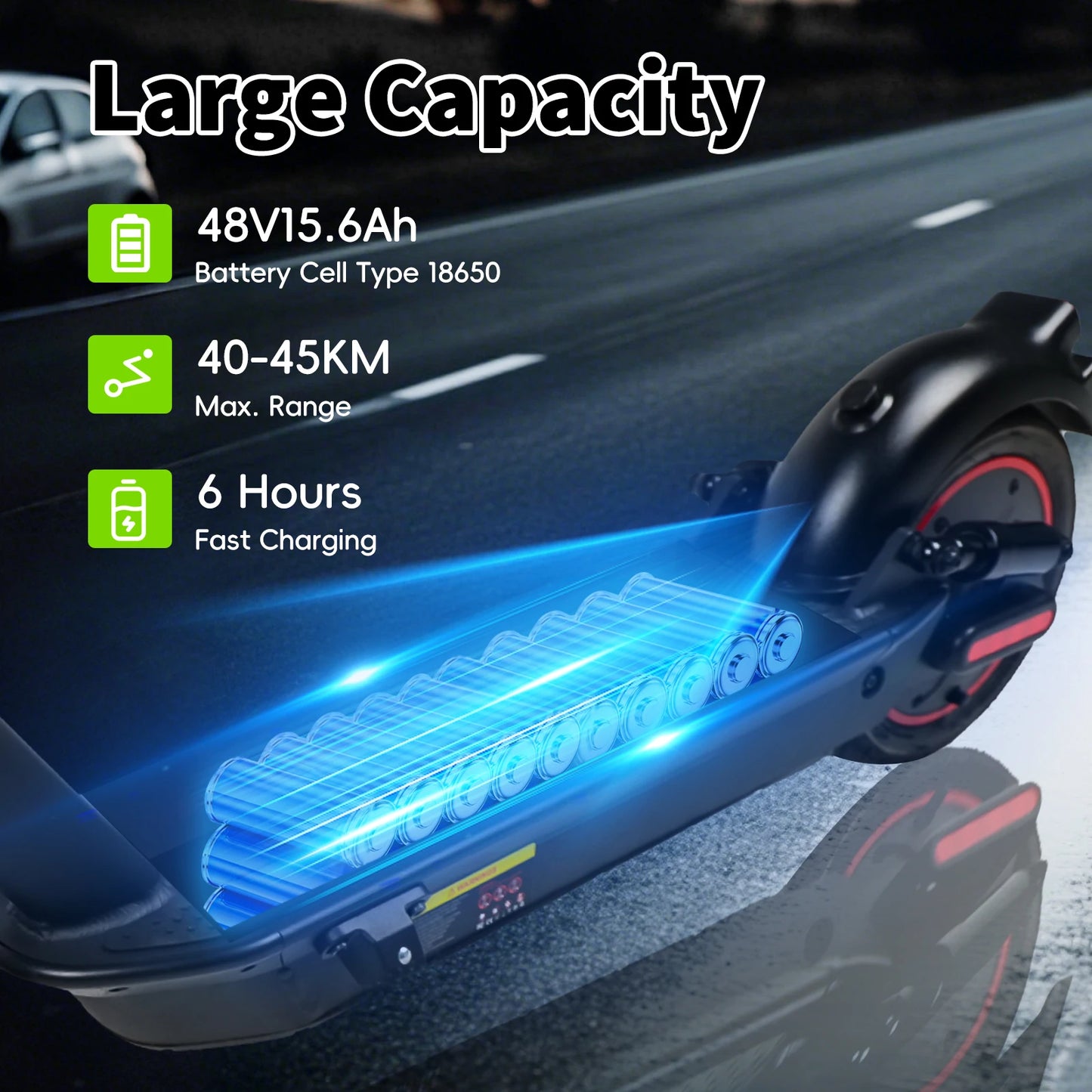 Scooter Electric Scooter Peak 1000W 48V 15.6Ah Li-ion Cell Powerful Foldable Electric Kick Scooter 10" Smart Display Support APP.