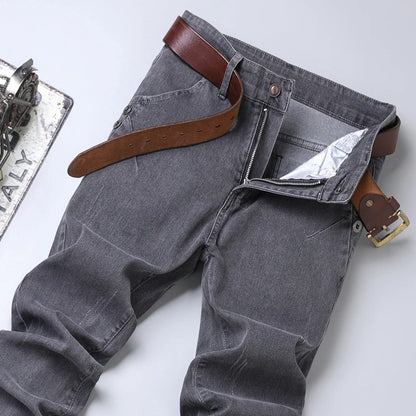 New Pure Gray Korean Slim Jeans Men's Stretch Tight Trendy Jean Trousers Branded Streetwear Comfortable Man Clothing Pants.