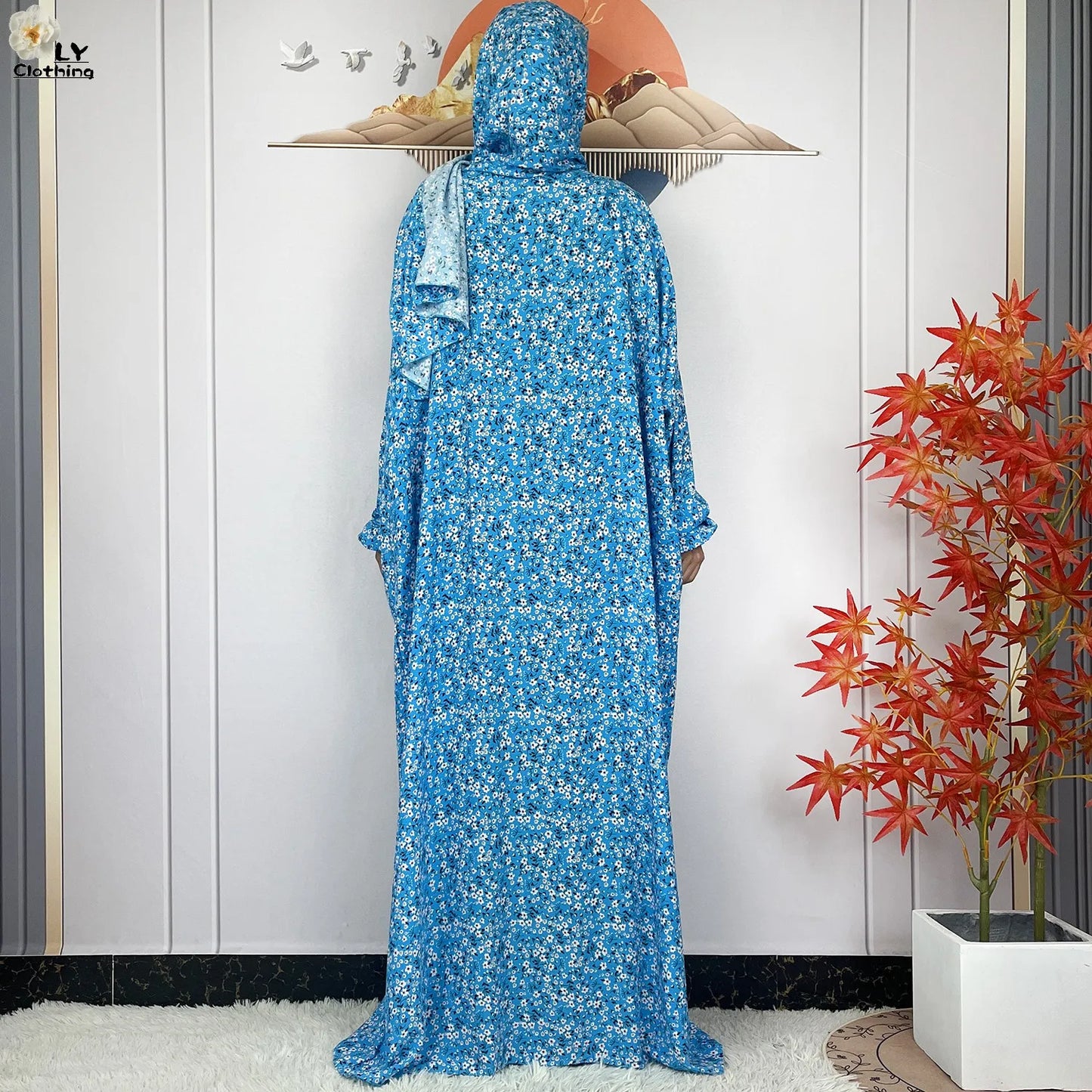 New Muslim Long Sleeved Cotton For Women Ramadan Prayer Turkey Middle East Femme Robe Floral Loose African Abaya Dress Scarfs