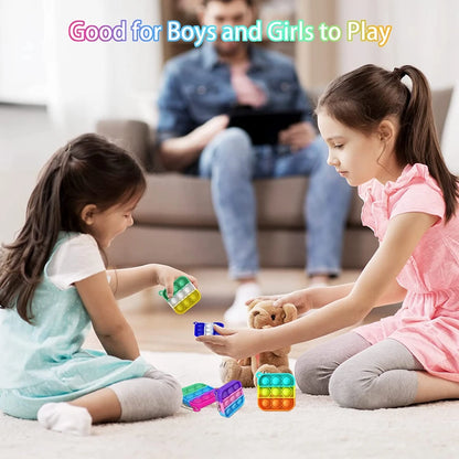 12/24/48Pcs Mini Pop Push Fidget Toys Set Keychain Fidget Toy Anti-Anxiety Stress Relief Hand Toy Pack for Kids Adults Gifts.