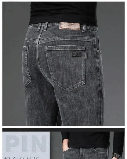 Loose Casual Jeans for Men Mid-aged Thick Winter Long Pants Business Style Straight Leg Spring Autumn Korean Version.