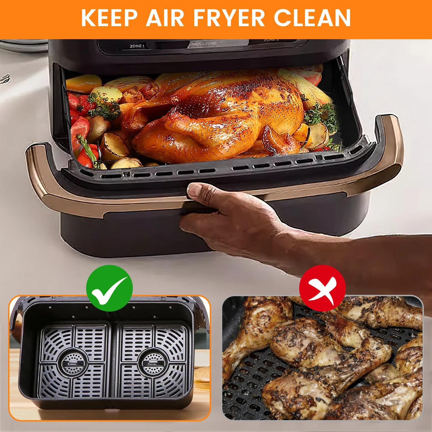 (No Machine) 3Pcs Air Fryer Liners Silicone Pad Tray for Ninja Flex Drawer AF500UK, 5.2L + 10.4L, Kitchen Air Fryer Accessories.