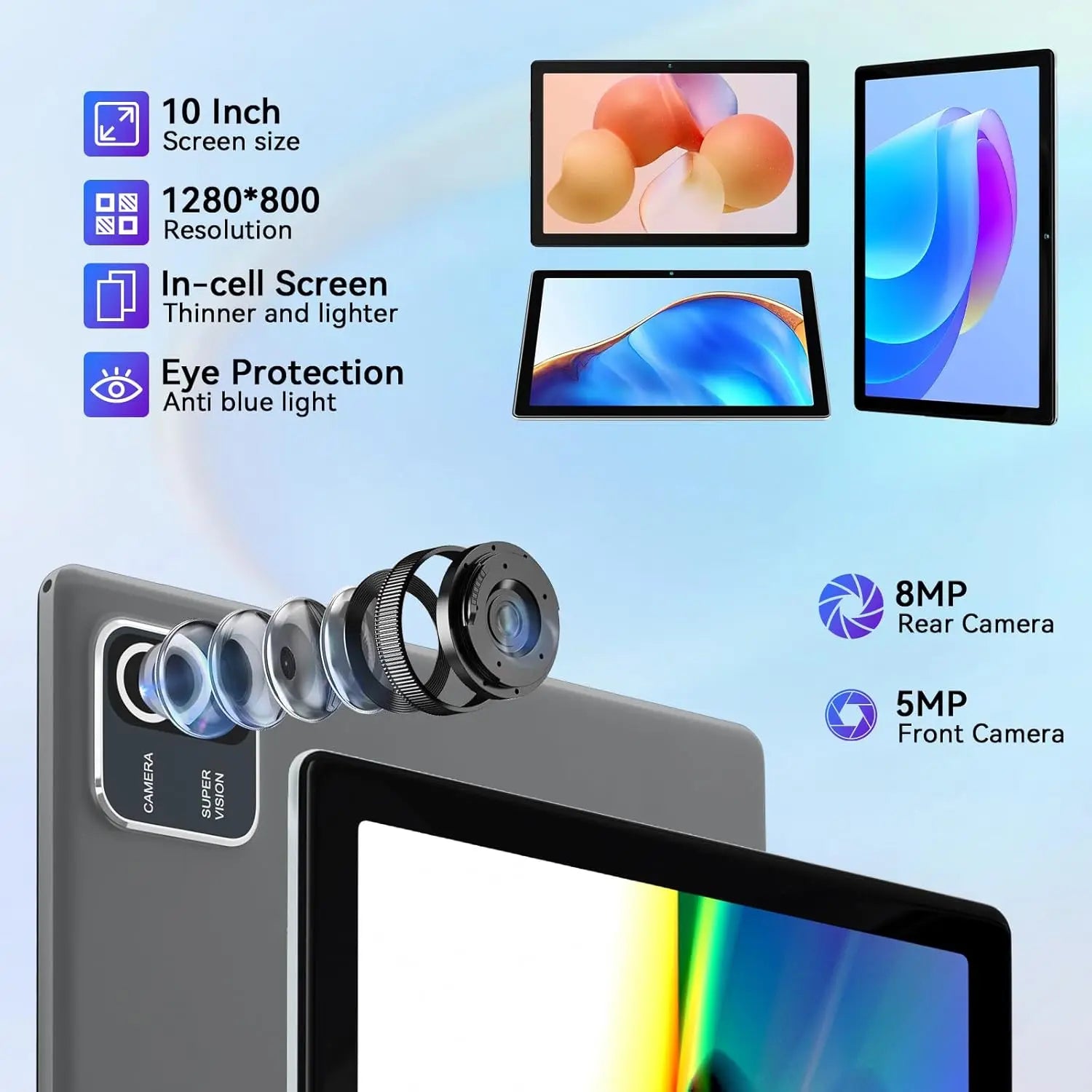 URAO MB1001 Android 13 Tablet 10 Inch 6GB RAM + 64GB ROM 128GB Expandable 5000mAh IPS Display 5G WiFi Dual Camera Tablet PC Gift.