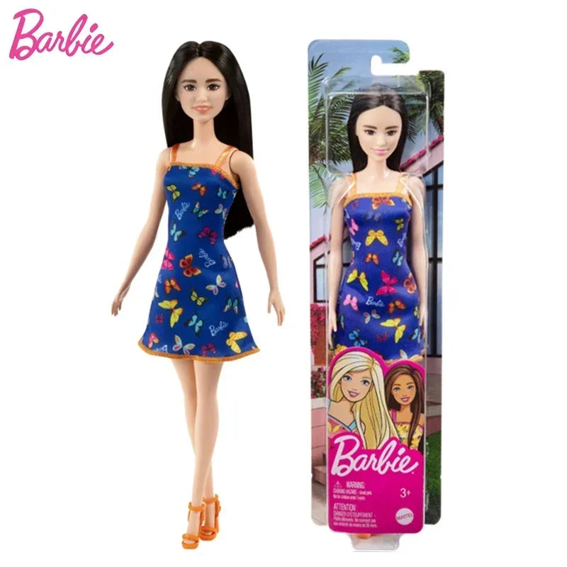 Original Mattel Barbie Fashionistas Doll Floral Dress with Sweet Casual Clothes and Accessories Toys for Girls Collection Gift