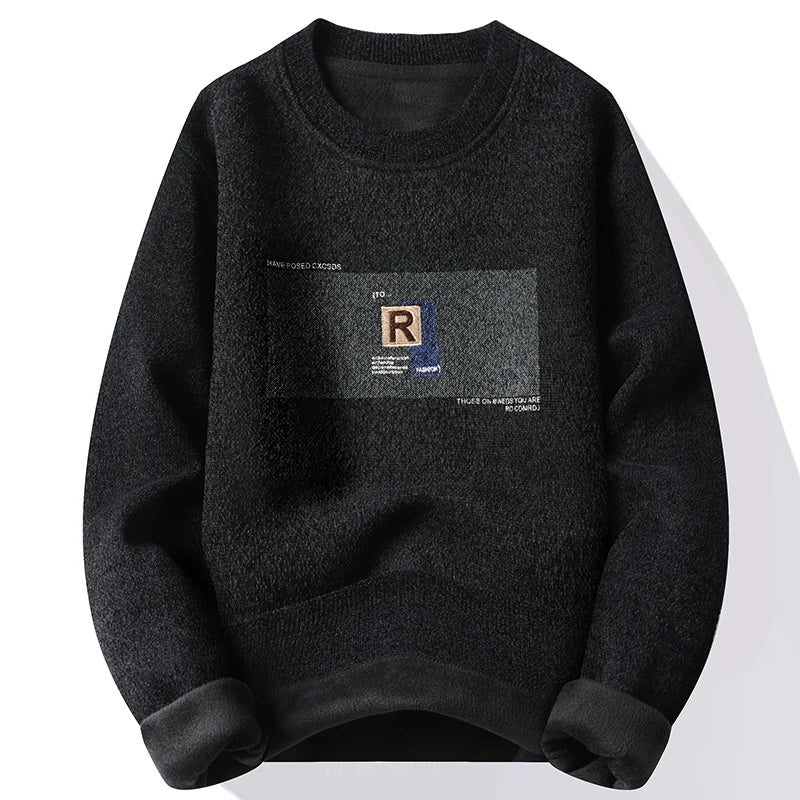 Men's Fleece Lined Pullovers Fashion Sweaters Autumn Winter Jumpers Fashion New Jersey Men's Clothes