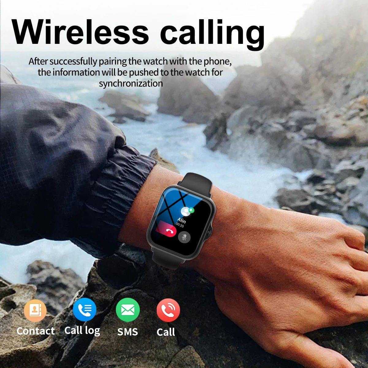 Smart watch with full touch screen, call, message reminder, music control and other functions, compatible with iPhone/android mo.