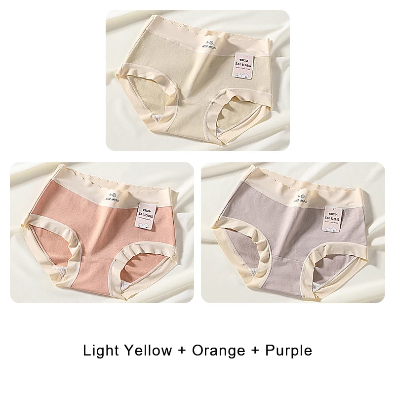 3PCS Female Underwear Antibacterial Pure Cotton Sexy Mid-rise Cotton Panties Woman Traceless Fashions Women's Intimate Intimates