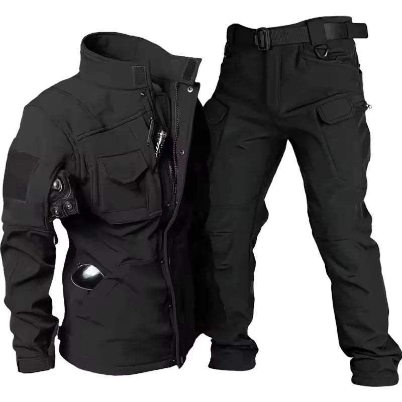 Waterproof Shark Skin Tactical Sets Mens Thicken Fleece New Soft Shell Combat Jackets+windproof Warm Cargo Pant 2 Piece Set.