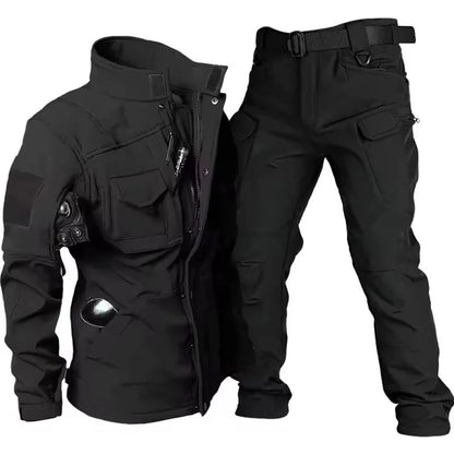 Waterproof Shark Skin Tactical Sets Mens Thicken Fleece New Soft Shell Combat Jackets+windproof Warm Cargo Pant 2 Piece Set.