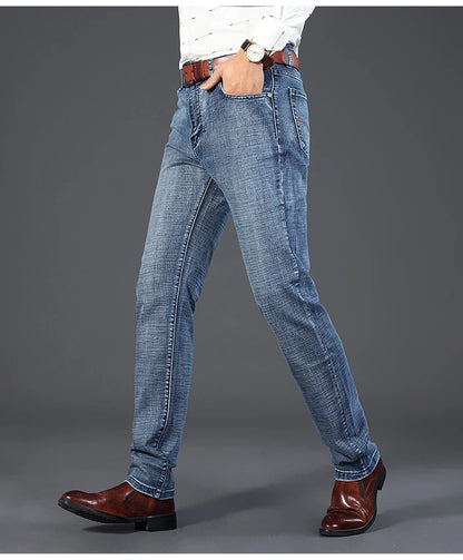 Male  All-match Brand Trousers Four Season Men's High Quality Jeans  Business Casual High Waist Denim Pants Simplicity Cool