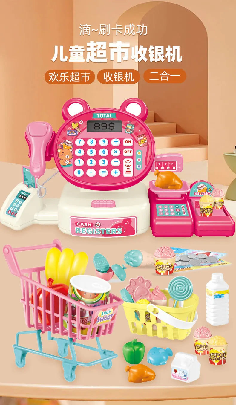 Children's Play Home Simulation Supermarket Cashier Cartoon Frog Shopping Computer with Sound Effects Girl Toys.