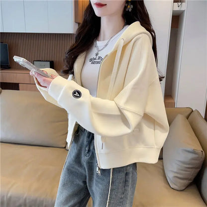 Hoodies Sweatshirt for Women Cropped Full Zip Up 2025 Trend 2000s Y2k Style Dropshiping Matching with Zipper Woman Hooded Tops.