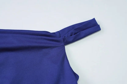 BOOFEENAA Asymmetrical One Shoulder Crop Tops Black Blue Sexy T Shirts for Woman Summer 2025 C95-BA13