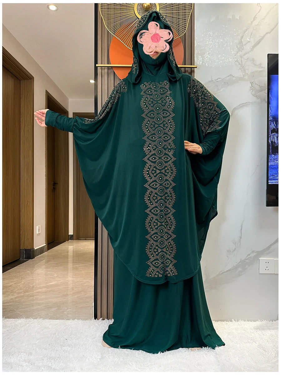 Two Piece Set Dress  Hijab Long Khimar Skirt Sets Islamic Niqab jilbab Women Eid Morocco Muslim Abaya Set Women Prayer Garment.