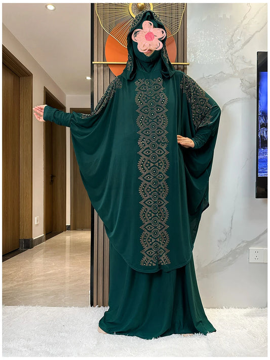 Two Piece Set Dress  Hijab Long Khimar Skirt Sets Islamic Niqab jilbab Women Eid Morocco Muslim Abaya Set Women Prayer Garment.