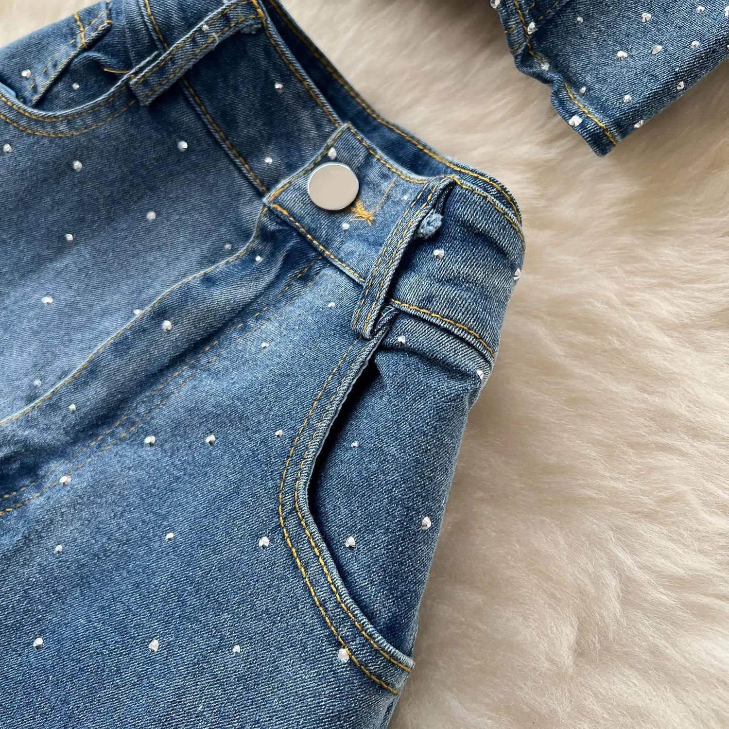 Denim Pant Set Women Two Piece Sets Sexy Matching Sets Sleeveless Short Tops Long Flare Pants High Waist Slim Hot Diamond.