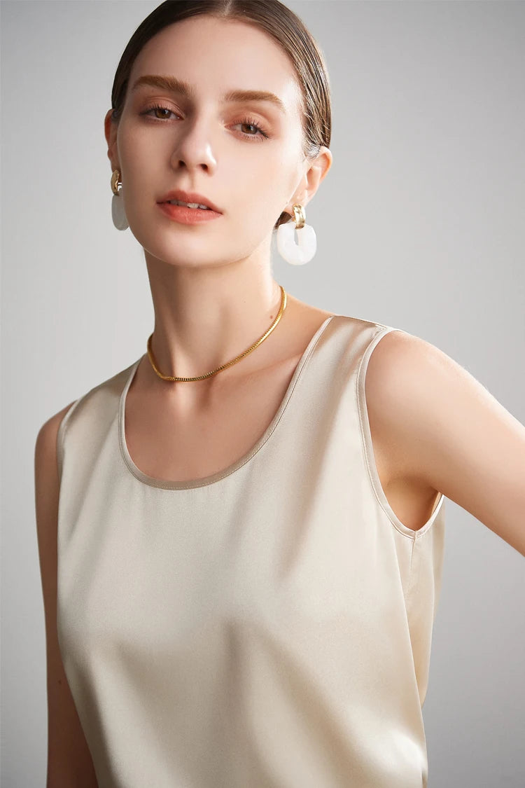 SuyaDream. Damen Basic Cozy Tanks, 100 % echte Seide, O-Ausschnitt, ärmelloses, schickes T-Shirt, 2025, solide Sommerwesten, Weiß, Rosa, Beige.