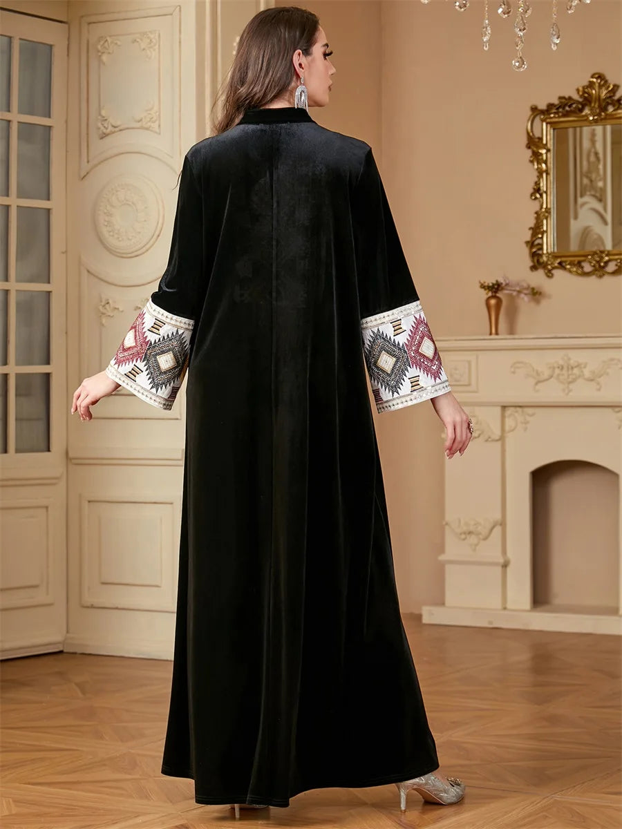 Siskakia Ramadan Muslim Notched Stand Collar Tassel Long Dresses For Women  Loose Elegant Kebaya Patchwork Sleeve Abayas.