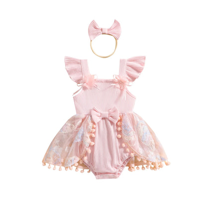 0-18M Kleinkind Baby Mädchen Sommer Strampler Kleid Nette Rüschen Ärmellose Square Neck Blume Body mit Stirnband Set neugeborene Kleidung
