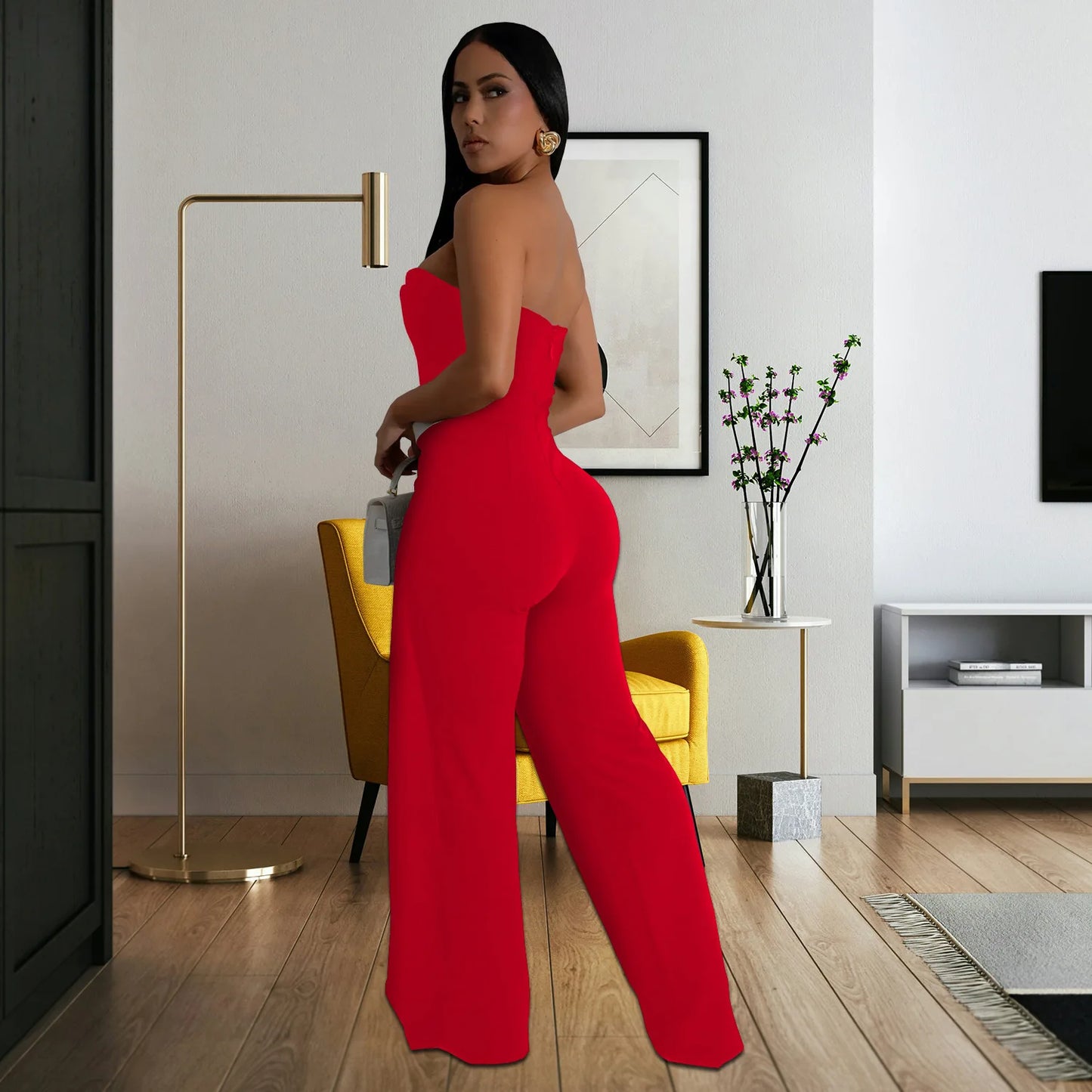 Elegant Sleeveless Wrap Chest Women's Button Strapless Irregular Jumpsuits 2025 One PieceWide Leg Outfits Night Club Streetwear.