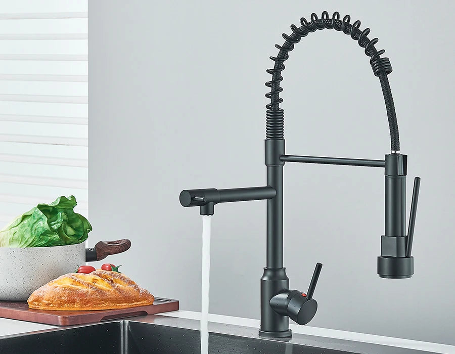 Pull Down Spring Kitchen Faucet Single Lever Hot Cold Mixer Water For Kitchen Sink Dual Spout Nozzle Faucets Crane