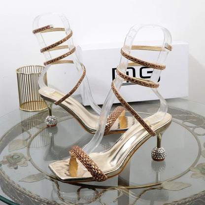 Luxury fashion sandals 2024 Summer New Rhinestone Fairy Open-toe Ring-foot Strap rome sandals with High Heel Women Shoes Banquet.