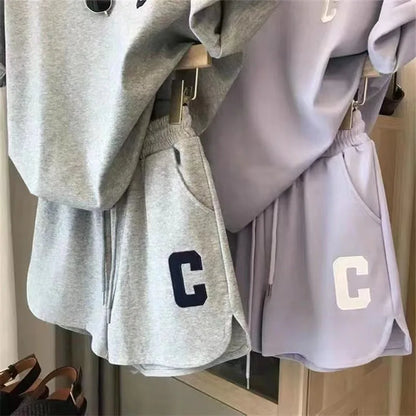 2-teiliges Set für Damen, Sommer, lockeres Kurzarm-T-Shirt, lässige Shorts, Sportdruck, Brief, Freizeitanzug, große Größe, kurzes Pyjama-Set.