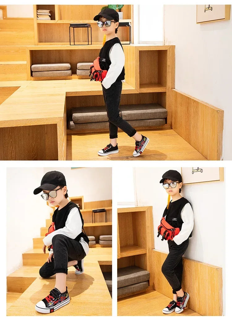 Disney Children's Canvas Shoes Spiderman Boys Sneakers Anti-slip Student Shoes Kids Soft Bottom Outdoor Shoes Sport Shoes.