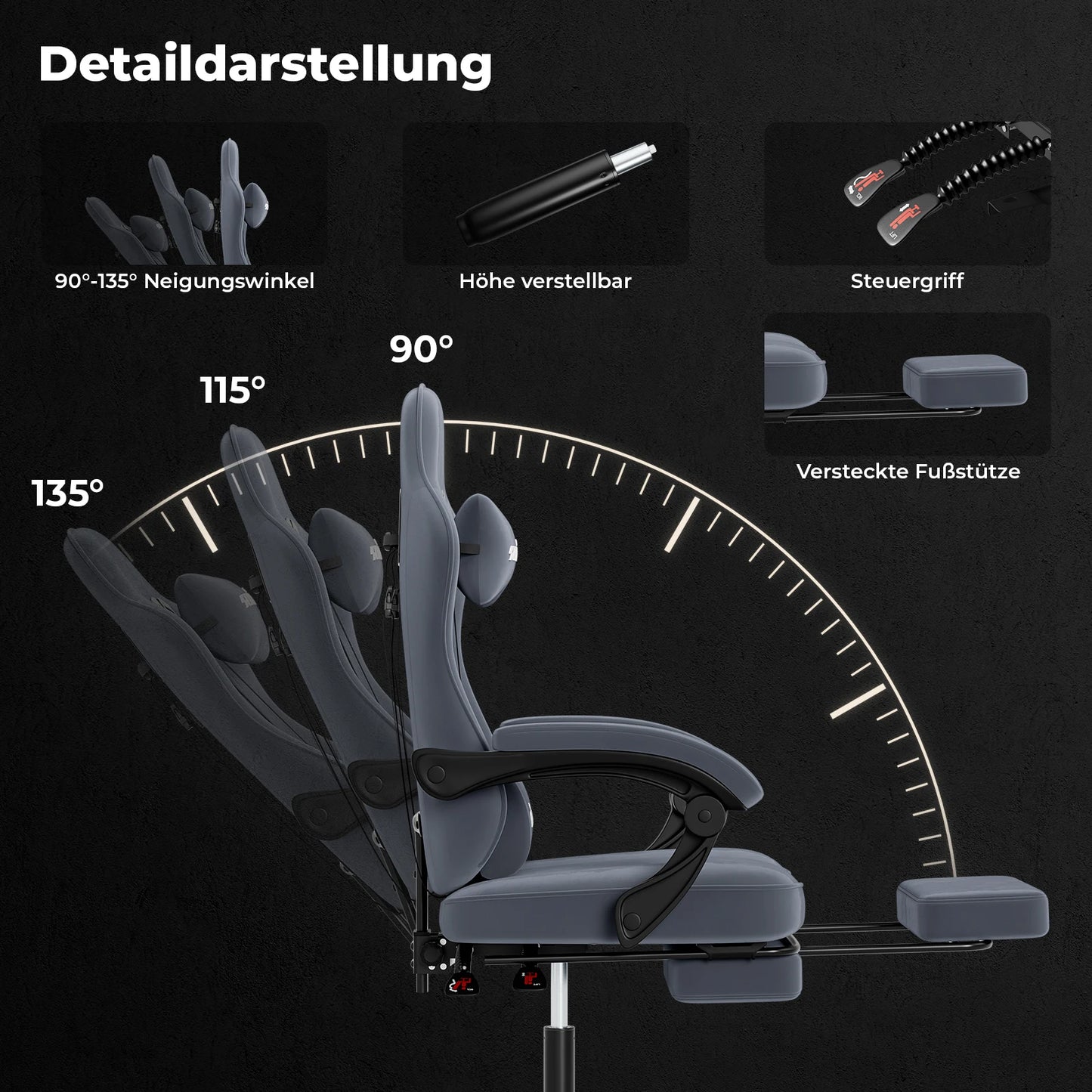 SUKIDA Gaming-Stuhl mit Fußstütze, PC-Stuhl im Racing-Stuhl-Design, ergonomischer Bürostuhl, verstellbar mit Lordosenstütze