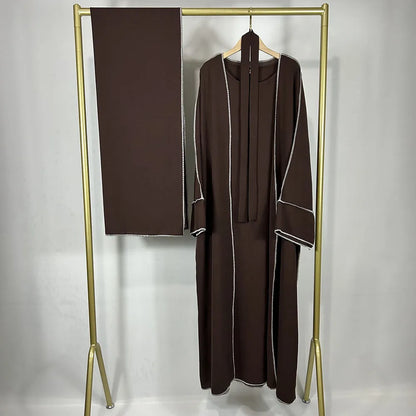 Three Piece Abaya Set With Hijab Free Belt Jazz Crepe Kimono Sleeveless Under Dress EID Ramadan Muslim Women Islamic Clothing.