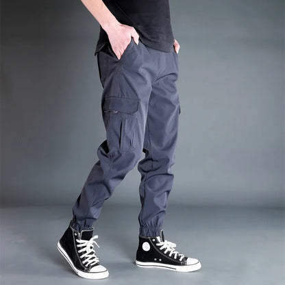 Autumn and winter loose ankle multi pocket work pants for men, winter oversized sports pants, trendy brand with plush and thick.