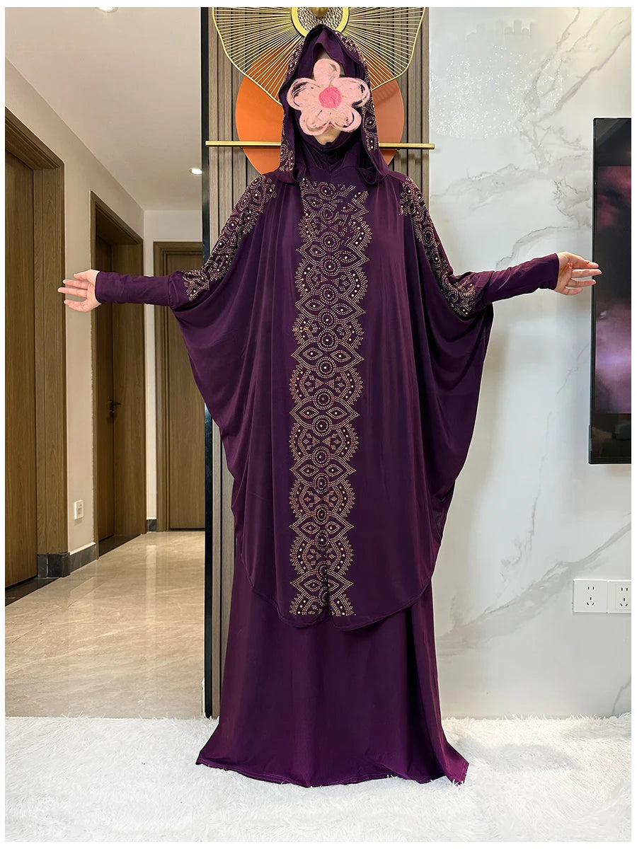 Two Piece Set Dress  Hijab Long Khimar Skirt Sets Islamic Niqab jilbab Women Eid Morocco Muslim Abaya Set Women Prayer Garment.