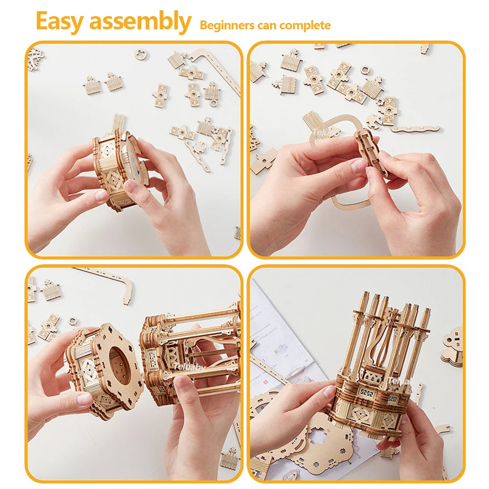 3d Wooden Puzzle Marble Runs Mechanical Puzzles Self Assembly Toy STEAM Educational Toys Model Building Kits for Kids Adult Gift.