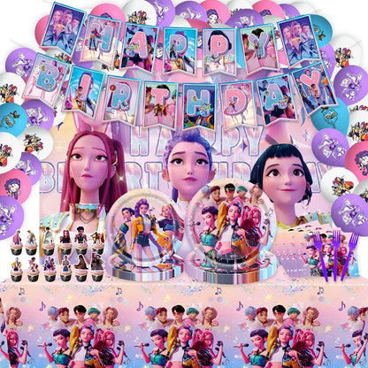 Neue Kpop Dämon Hunter Geburtstag Party Dekoration Geschirr Set Mädchen Luftballons Kuchen Topper Hintergrund Taschen Kinder Party Favor Supplies.