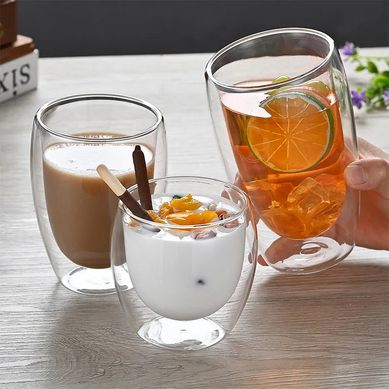 Heat Resistant Double Wall Glass Cup 80-650Ml Beer Milk Coffee Water Cups Transparent Cup Wholesale Glass Drinkware Mug Set Gift