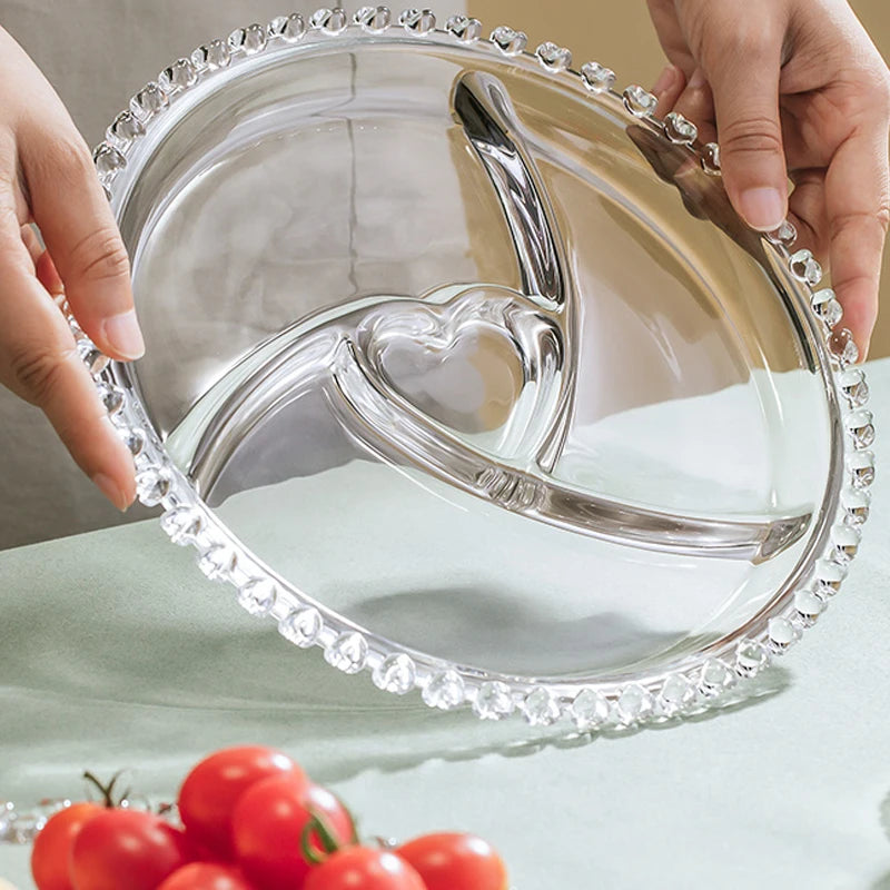 Divided Fruit Plate Glass Dried Fruit Candy Plate Household Side Dish Plate Breakfast Plate Fat-reduced Meal Plate Tableware.