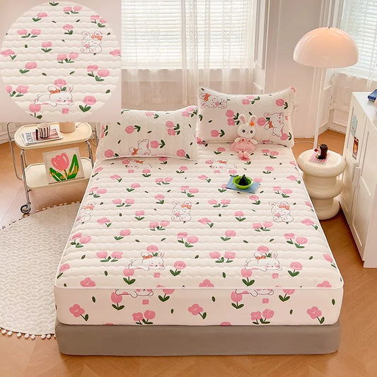 Quilted Mattress Cover For Kids Single/Double Size Rabbit Printing cubre colchón 200X220cm Anti-Mite 매트리스커버 Queen/King Size 매트리스.