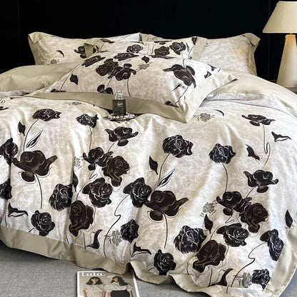 Floral Print 600TC Egyptian Cotton Bedding Queen King Comforter Cover Soft Duvet Cover Set Flat/Fitted Bed Sheet Pillowcases