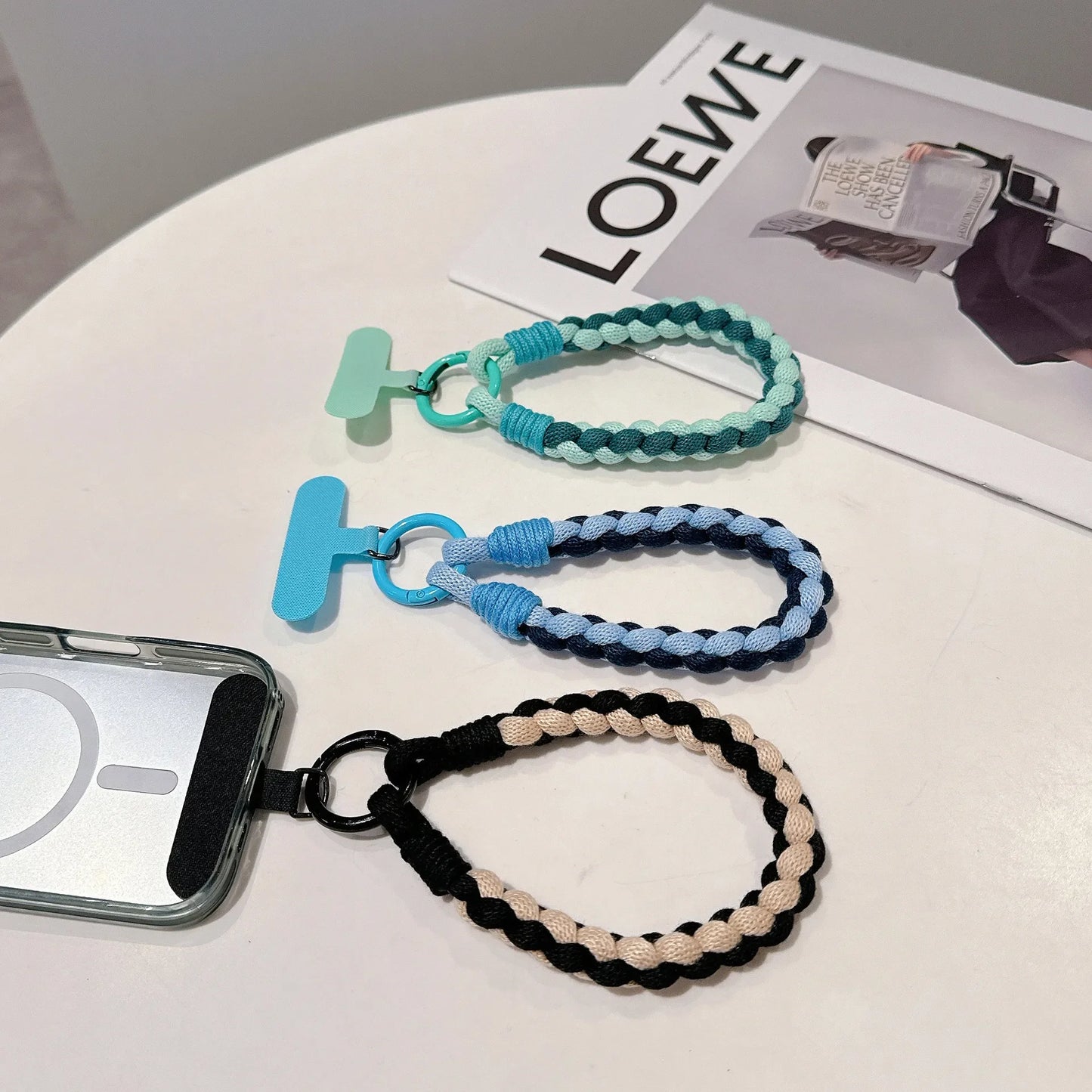 Korean Japanese Handcrafted Colorful Woven Rope Mobile Phone Creative Short Lanyard Wrist Nylon Keychain Twist Bag Hanging.